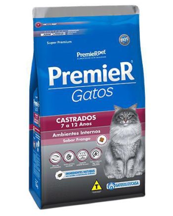 Ração Premier Gatos Castrados 7-12 Anos Ambiente Interno Frango 7,5kg