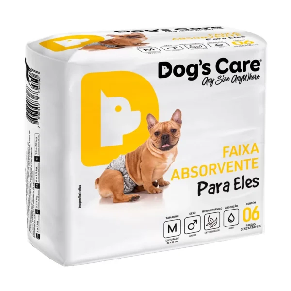 FRALDA DESCARTÁVEL DOG'S CARE PARA CÃES MACHO M 33X56 CM - 6 UNIDADES