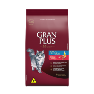 RAÇÃO GRAN PLUS MENU GATOS CASTRADO CARNE E ARROZ 10,1KG