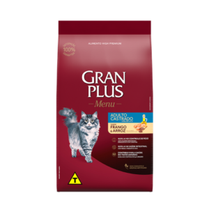 RAÇÃO GRAN PLUS MENU GATOS CASTRADO FRANGO E ARROZ 10,1KG