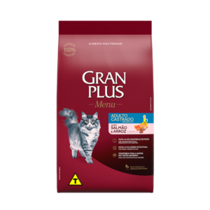 RAÇÃO GRAN PLUS MENU GATOS CASTRADO SALMÃO E ARROZ 10,1KG