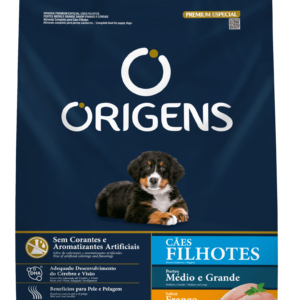 RAÇÃO ORIGENS PREMIUM ESPECIAL CÃES FILHOTES PORTE MÉDIO E GRANDE SABOR FRANGO E CEREAIS 15KG