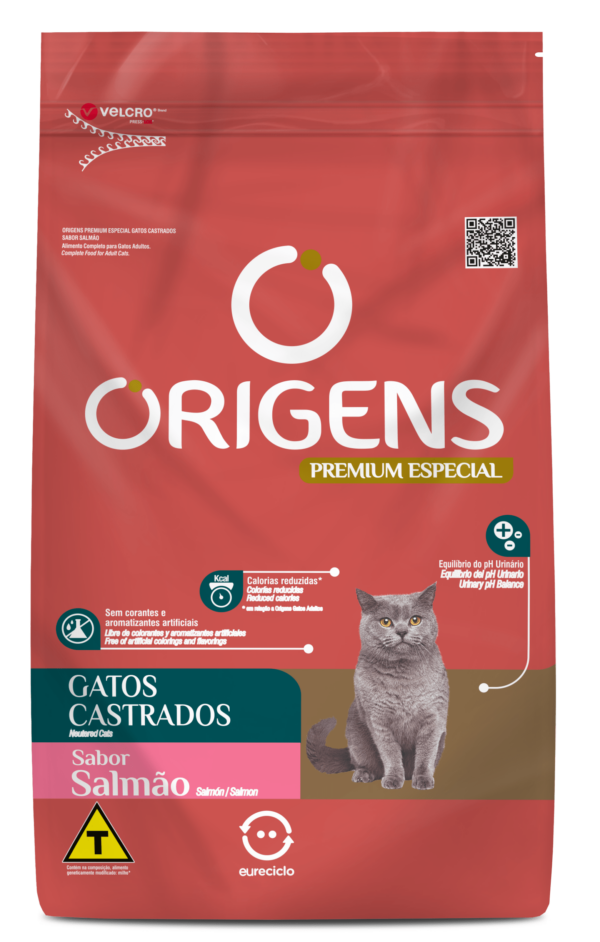 RAÇÃO ORIGENS PREMIUM ESPECIAL GATOS CASTRADOS SABOR SALMÃO 10,1KG