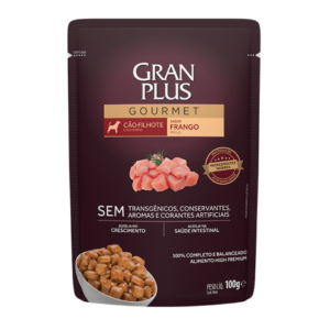 RAÇÃO ÚMIDA GRAN PLUS CÃES FILHOTES GOURMET SACHÊ SABOR FRANGO 100GR