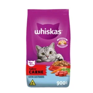 RAÇÃO SECA WHISKAS GATOS CASTRADOS ADULTOS SABOR CARNE 900GR