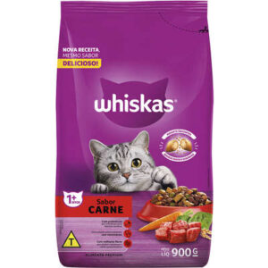 RAÇÃO SECA WHISKAS GATOS ADULTOS SABOR CARNE 900GR