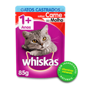 WHISKAS SACHE GATOS CASTRADOS CARNE AO MOLHO 85GR