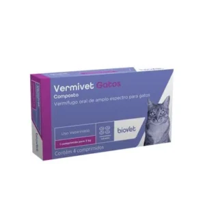 VERMIFUGO BIOVET PLUS VERMIVET PARA GATOS CAIXA COM 4 COMPRIMIDOS