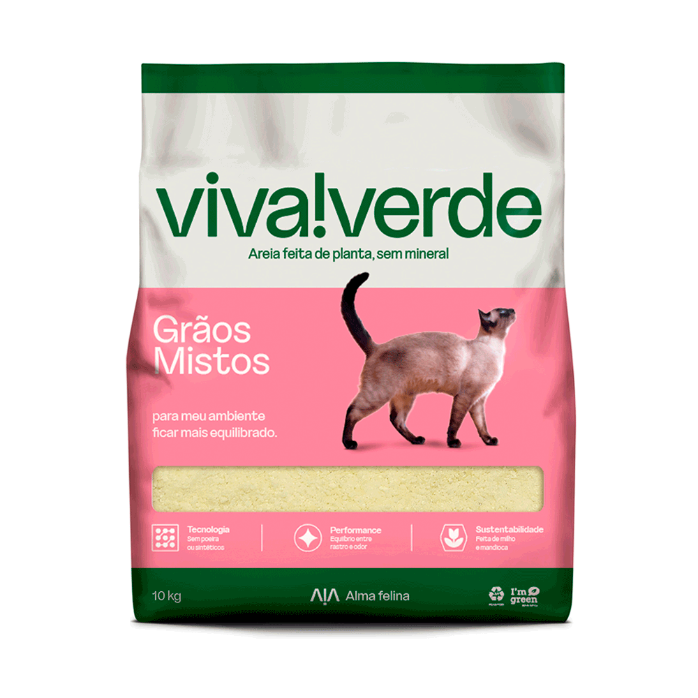 Areia Higiênica Biodegradável Grãos Mistos Viva Verde 4 kg